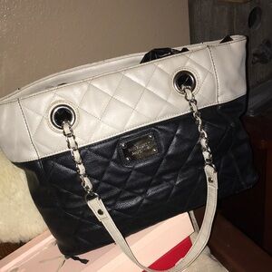 Nine West Black and Cream Quilted Tote Bag